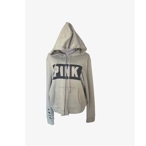 Victoria's Secret‎ PINK Zip Up Hoodie Gray Logo Pocket Casual Women's Size L